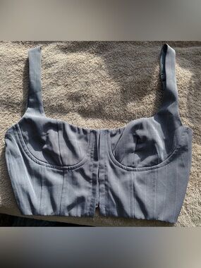 Princess Polly Carver Pinstripe Corset Top in Slate Grey 6/S